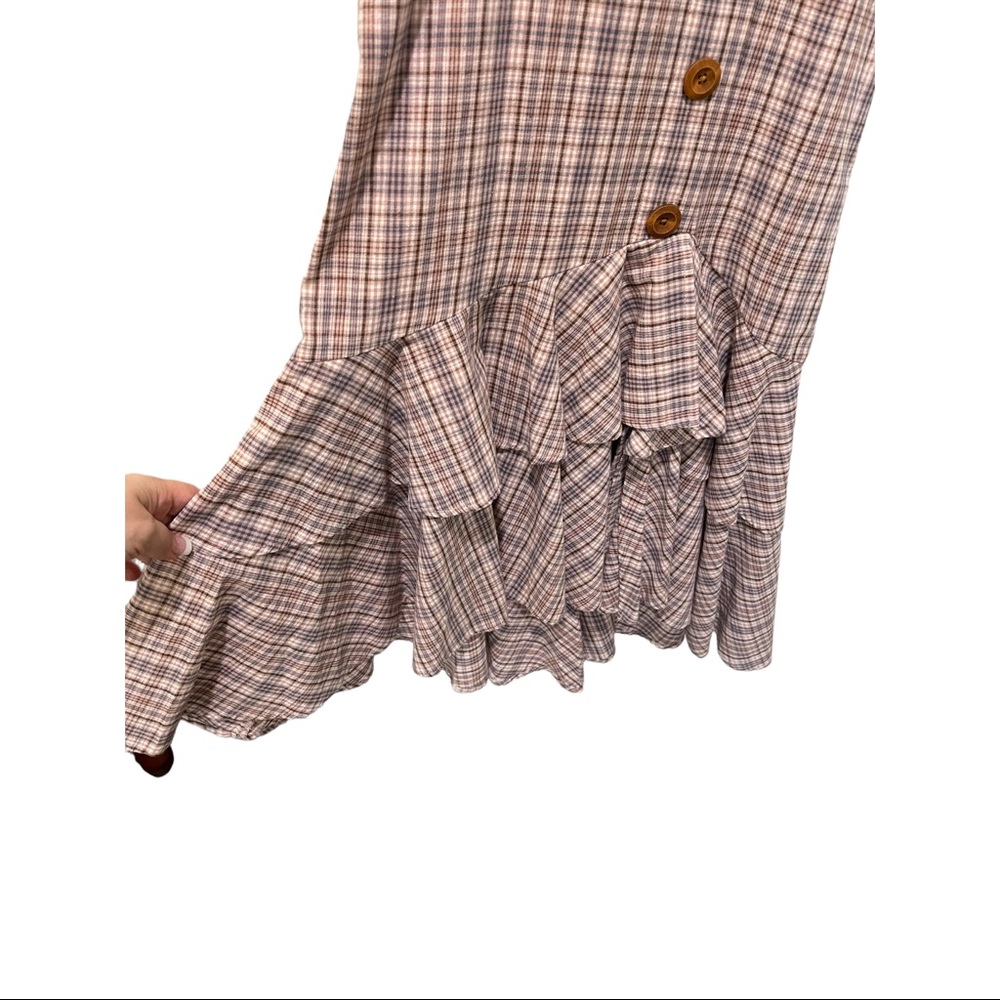 ENGLISH FACTORY PLAID PUFF SLEEVE RUFFLED WOOD BUTTON DETAILS DRESS SIZE SMALL - Picture 9 of 14